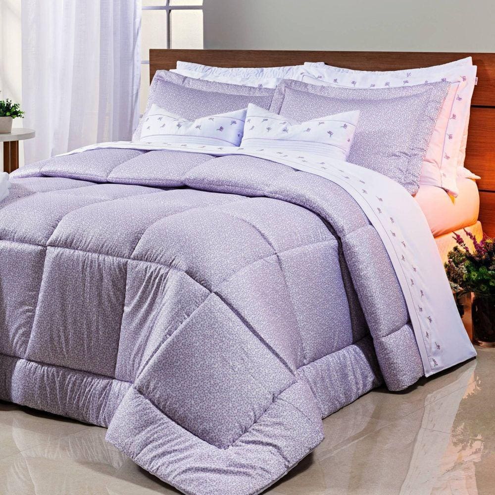Edredom Casal 260mx240cm Percal 200 Fios Lavendel Bernadete Casa Lilás