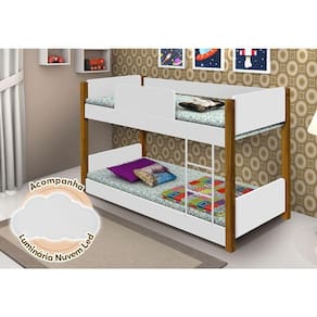 Bicama Infantil Valentina Juvenil Branca E Amêndoa + Luminária Led - Cor: Branco