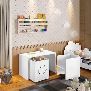 Mesa Infantil Montessori Alegra Smile Multifuncional Com 1 Cadeira E 1 Nicho - Branca Branco