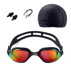 Kit Oculos De Natação Gold Sports Wave Performance Espelhado Touca de Elastano Nose Clip e Ear Plug