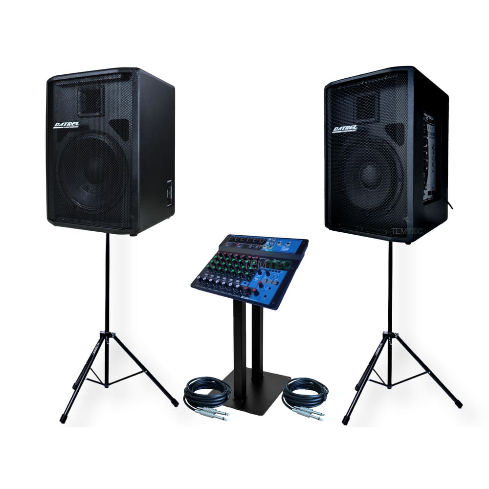 KIT CAIXA SOM ATIVA PASSIVA 12” 500W DATREL TRIPÉ MESA BT