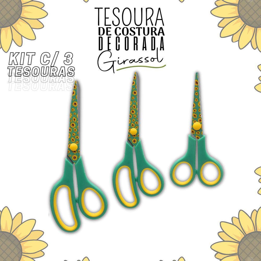 Tesoura Para Costura Decorada Girassol Kit C/ 03 - Nybc