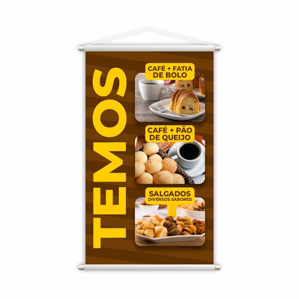 Banner Temos Café Bolo Pão de Queijo Salgados 80x50cm