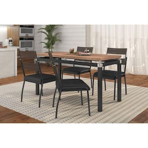 Conjunto Sala de Jantar Tubular Mesa Copenhague com 4 Cadeiras Atenas Fabone Móveis Preto