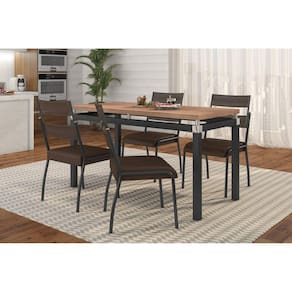 Conjunto Sala de Jantar Tubular Mesa Copenhague com 4 Cadeiras Atenas Fabone Móveis Preto/Marrom