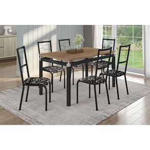 Conjunto Sala de Jantar Tubular Mesa Copenhague com 6 Cadeiras Monterrey Fabone Móveis Preto/Floral
