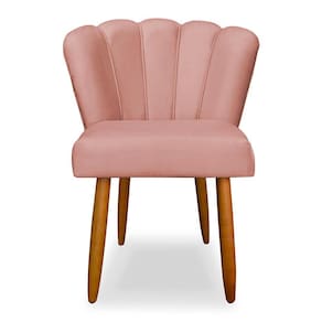 Cadeira de Jantar Pétala Estofada Pés Palito Veludo Rosê - Montanaris Decor