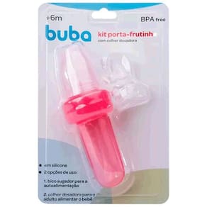 Kit Porta Frutinha e Colher Dosadora Buba 2 em 1 Rosa