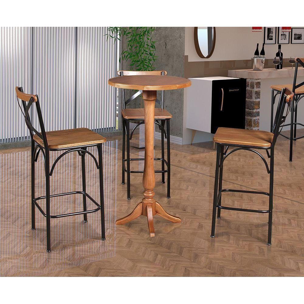 Conjunto Bistrô Industrial Mesa Com 3 Banquetas Alta Paris - Castanha - Marrom