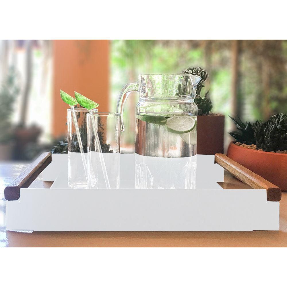 Bandeja Decorativa para Sala de Jantar Linha Nexo 40x25cm Aço Branco