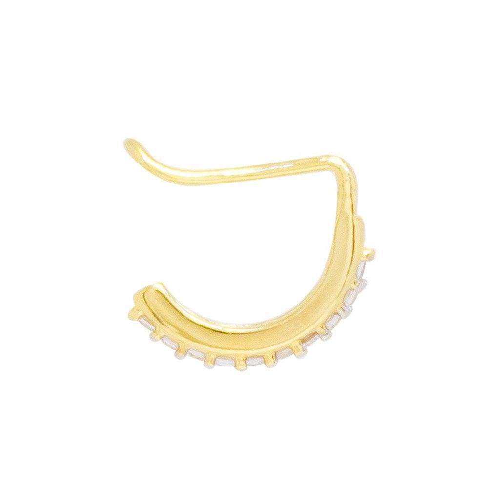 Brinco Piercing De Pressão Ear Hook Semijoia Banho De Ouro 18k Cravejado Com Zircônias Detalhe Em Ródio