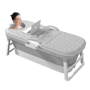 Banheira Ofurô Dobrável Portátil Adulto Cinza 117 cm com Suporte VG+