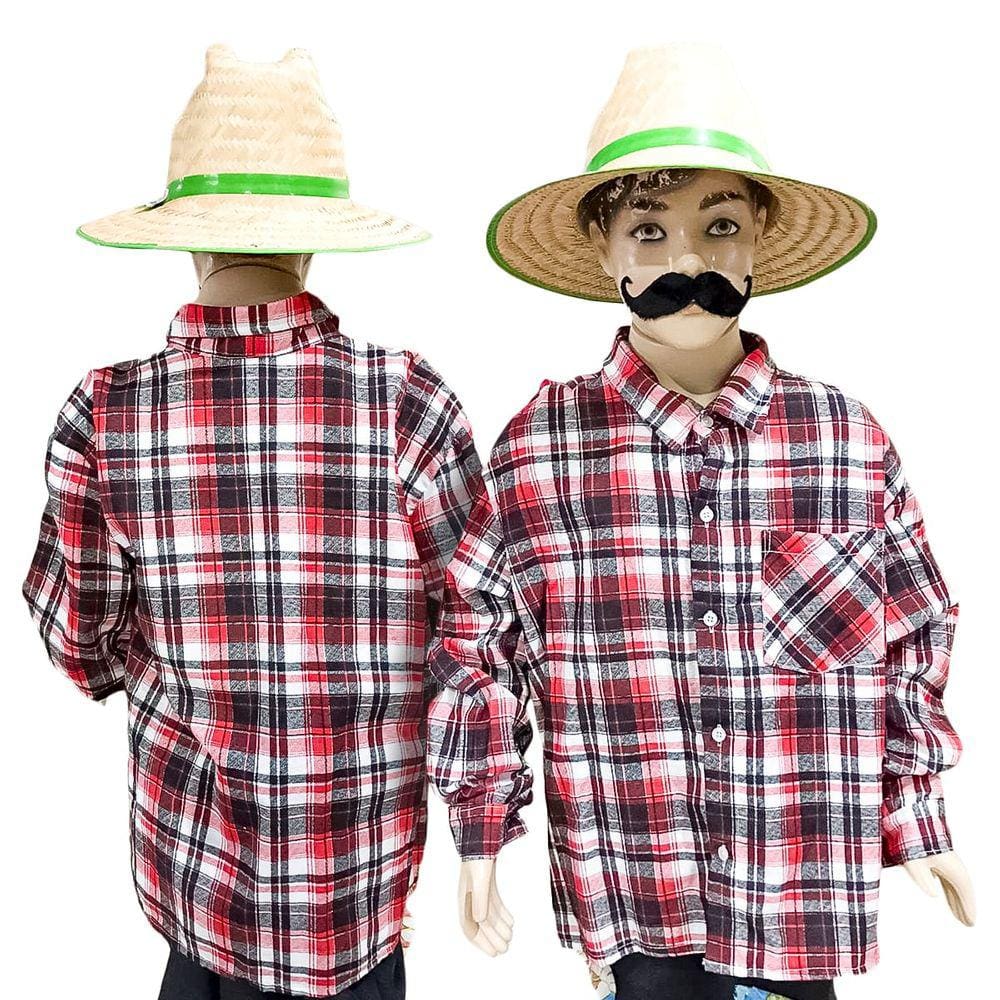 Camisa Festa Junina Infantil Manga Longa Xadrez Colorida