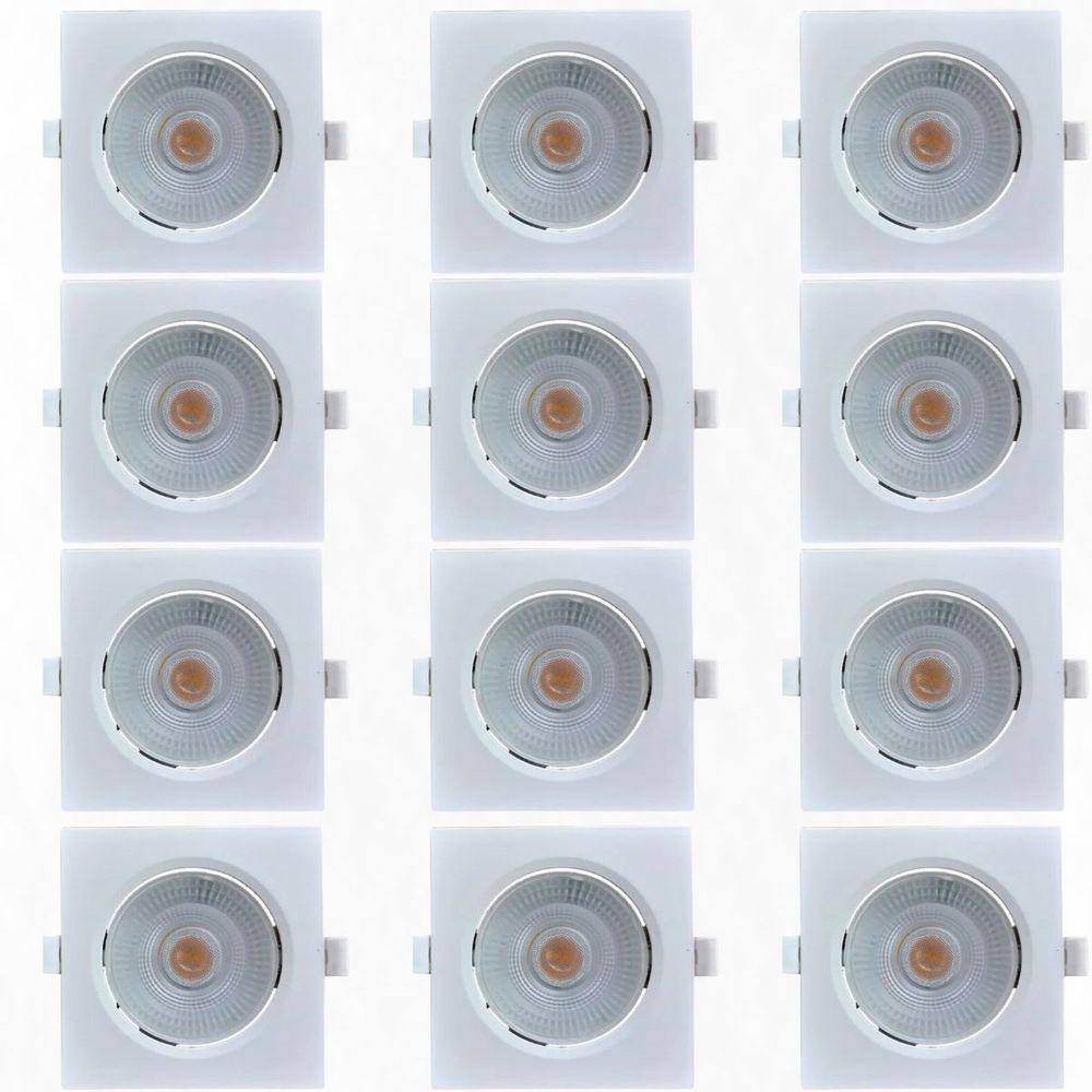 Kit 12 Spots Led Embutir Avant 5W 6500K Bivolt Luz Branca - Quadrado