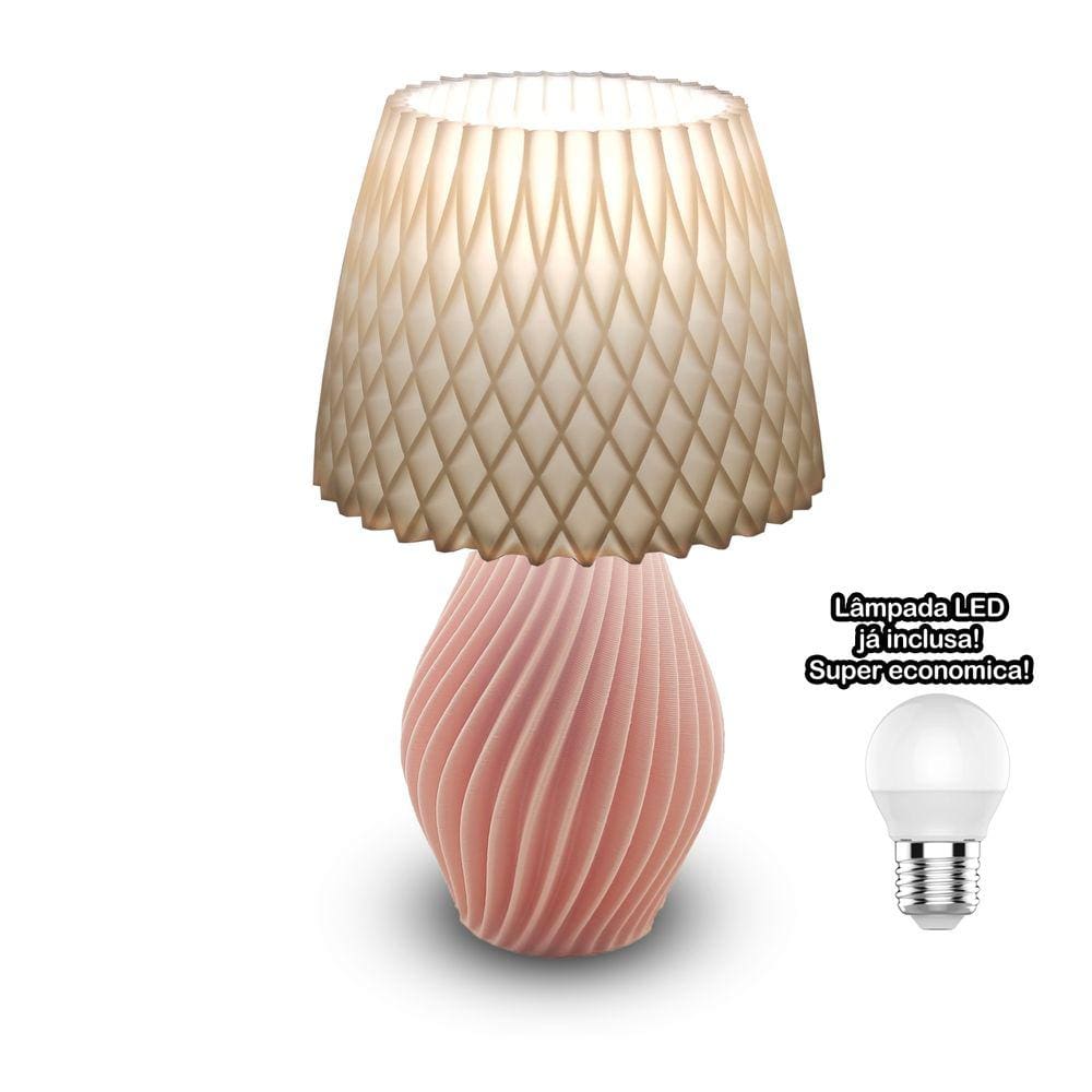 Abajur Luminária De Mesa Sala Quarto Moderno Com Lâmpada (salmão)