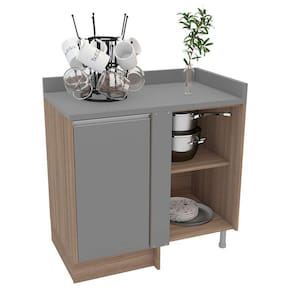 balcão de cozinha de canto com tampo campanele 1 pt castanho e cinza