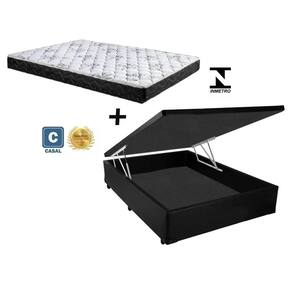 Cama Box Baú Casal Resistence Sintético Preto + Colchão Casal Resistence Espuma D33 Com EPS 28x138x188
