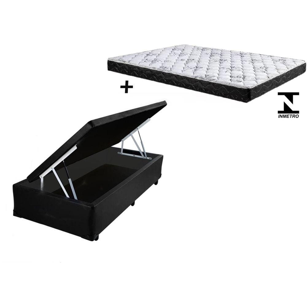 Cama Box Baú Solteiro Resistence Suede Preto + Colchão Solteiro Resistence Espuma D23 Com EPS 14x88x188