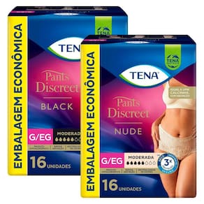 Kit Calcinha Descartável Tena Pants Discreet Nude G/EG 16 Unidades + Calcinha Descartável Tena Pants Discreet Preta G/EG 16 Unidades