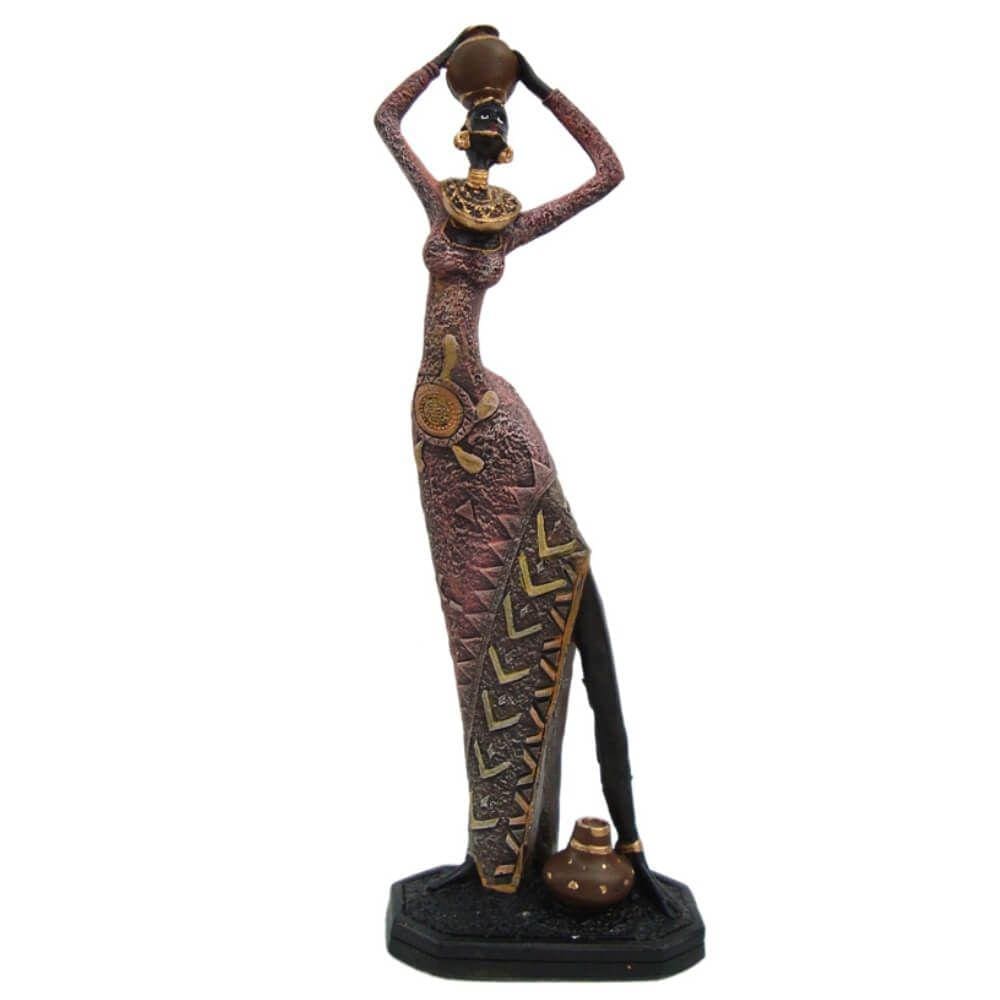 Estátua Africana Com Vaso Decativa em resina Premium