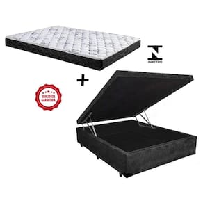 Cama Box Baú Casal Resistence Suede Preto + Colchão Casal Resistence Espuma D23 Com EPS 16x138x188