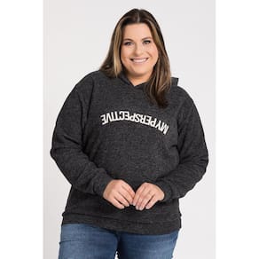 Jaqueta Feminina Plus Size Bouclê Capuz Aplique Frente - Serena