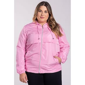 Jaqueta Feminina Plus Size Corta Vento Capuz Bolsos Frente Fechamento Zíper - Serena