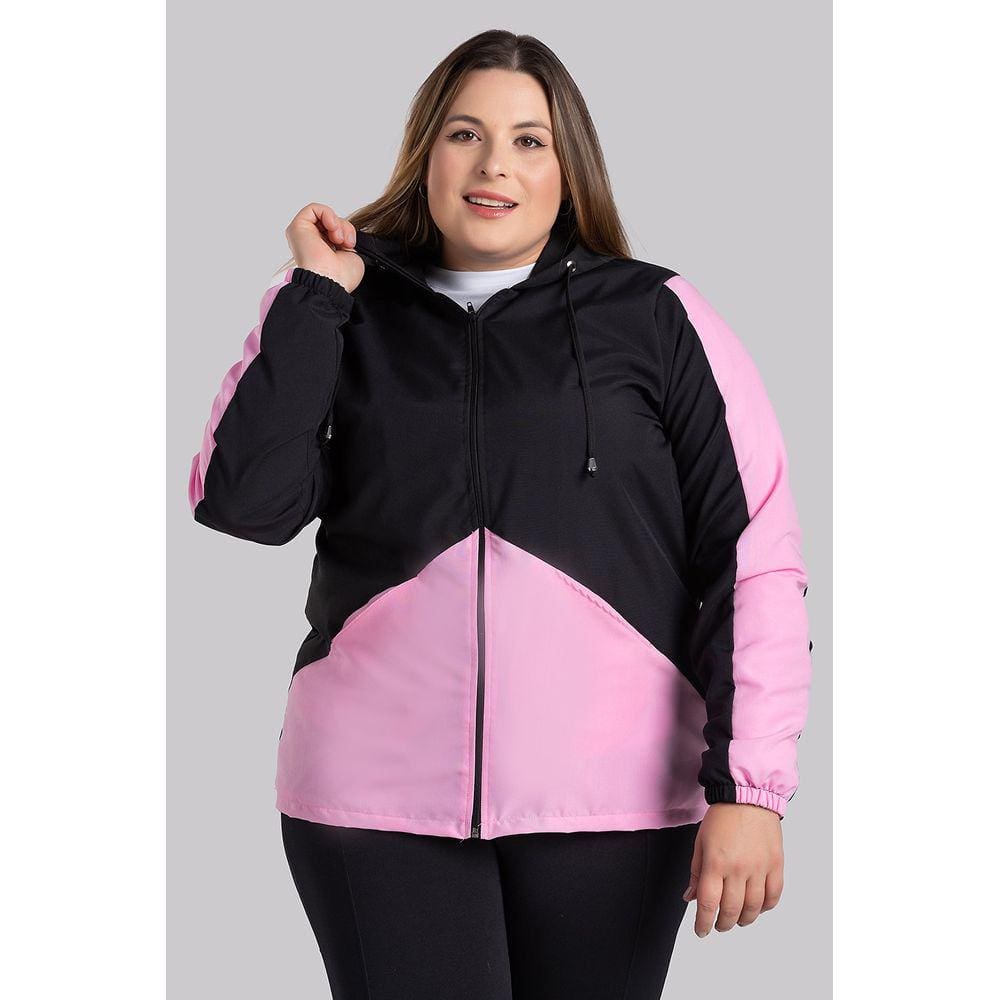 Jaqueta Feminina Plus Size em Microfibra Bicolor Bolso Frente com Forro e Capuz - Serena