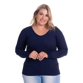 Blusa Manga Longa Feminina Canelada 2x1 com Renda