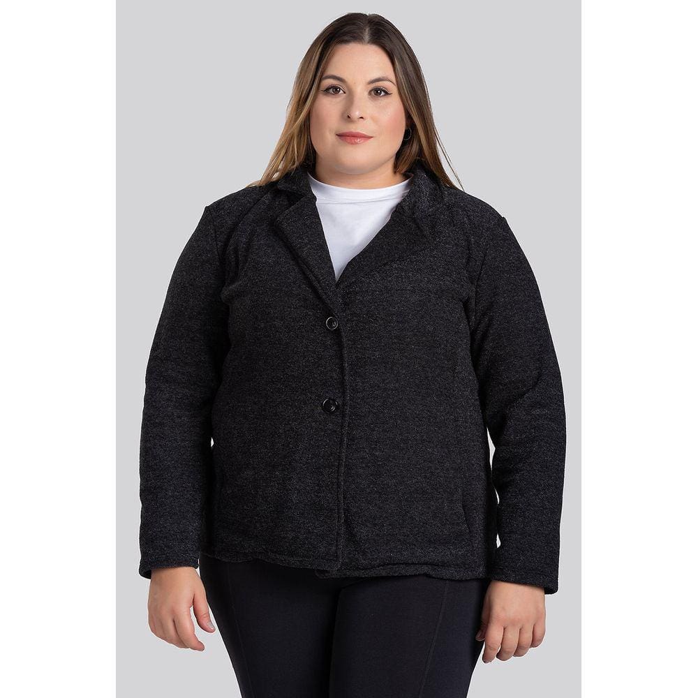 Blazer Feminino Plus Size em Bouclê Fechamento Botões Bolsos Frente - Serena