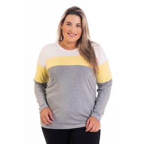 Blusa Feminina Manga Longa Visco Recortes Cores Contrastantes - Serena