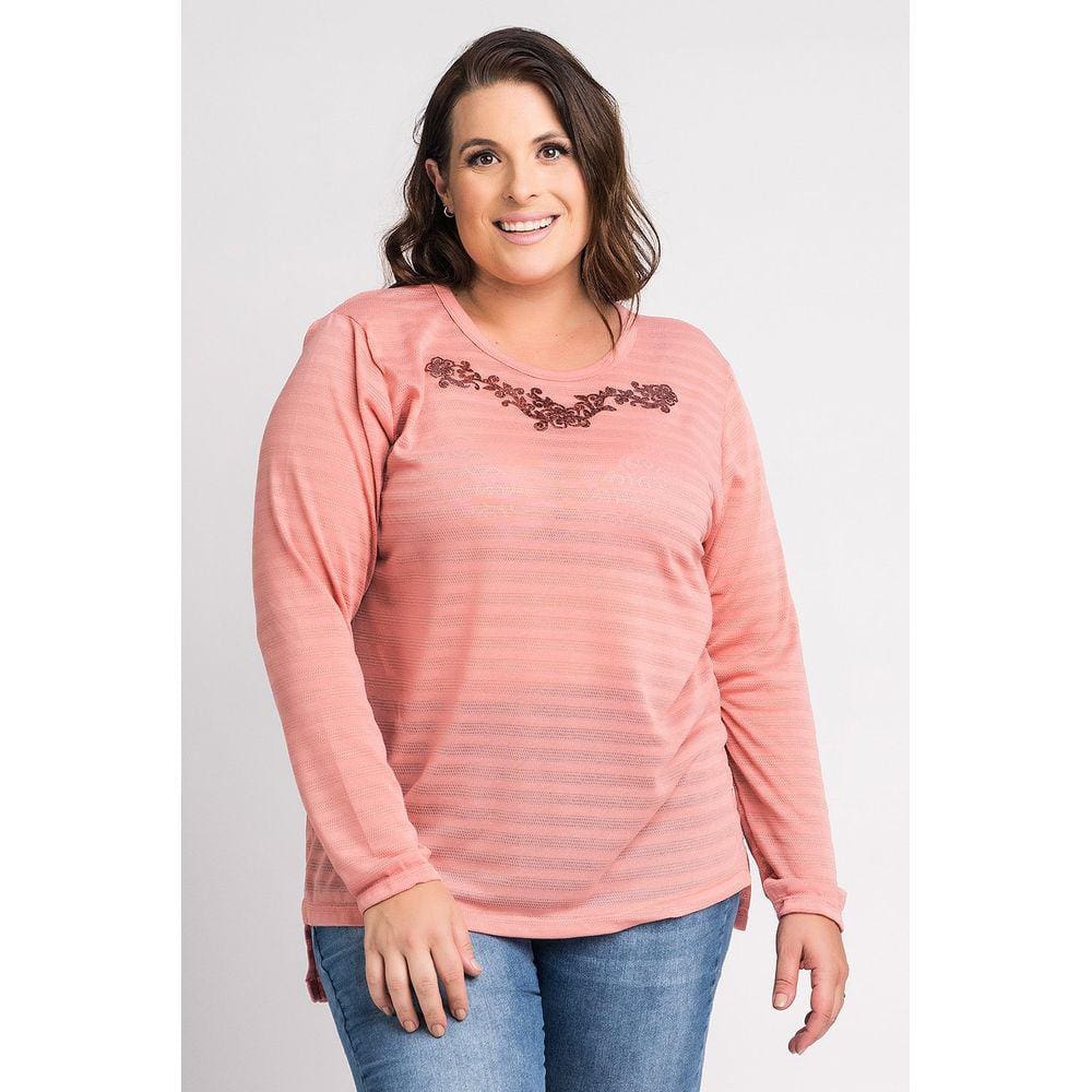 Blusa Manga Longa Feminina Malha Bionda Aplique - Serena