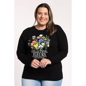 Blusa Feminina Plus Size Manga Longa Visco Estampada "Collection Fleurs" - Serena