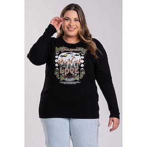 Blusa Feminina Manga Longa Plus Size Visco Estampada "Dreamer Love" - Serena