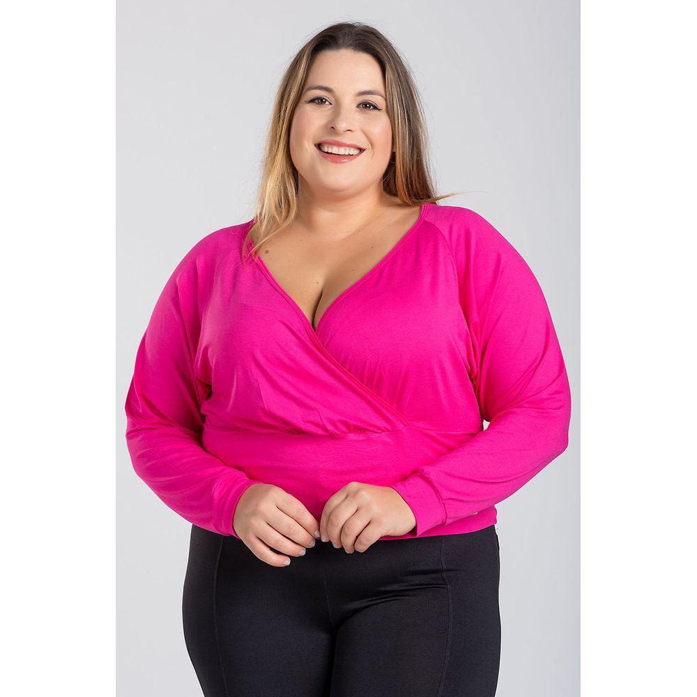 Cropped Plus Size Transpassado Frente Decote &quot;V&quot;  Mangas Morcego - Serena