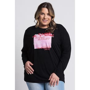 Blusa Feminina Plus Size Manga Longa Visco Estampada "Romeu Juliet" - Serena
