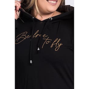 Blusa Feminina Plus Size Manga Longa Estampada "Be free to fly" Capuz - Serena