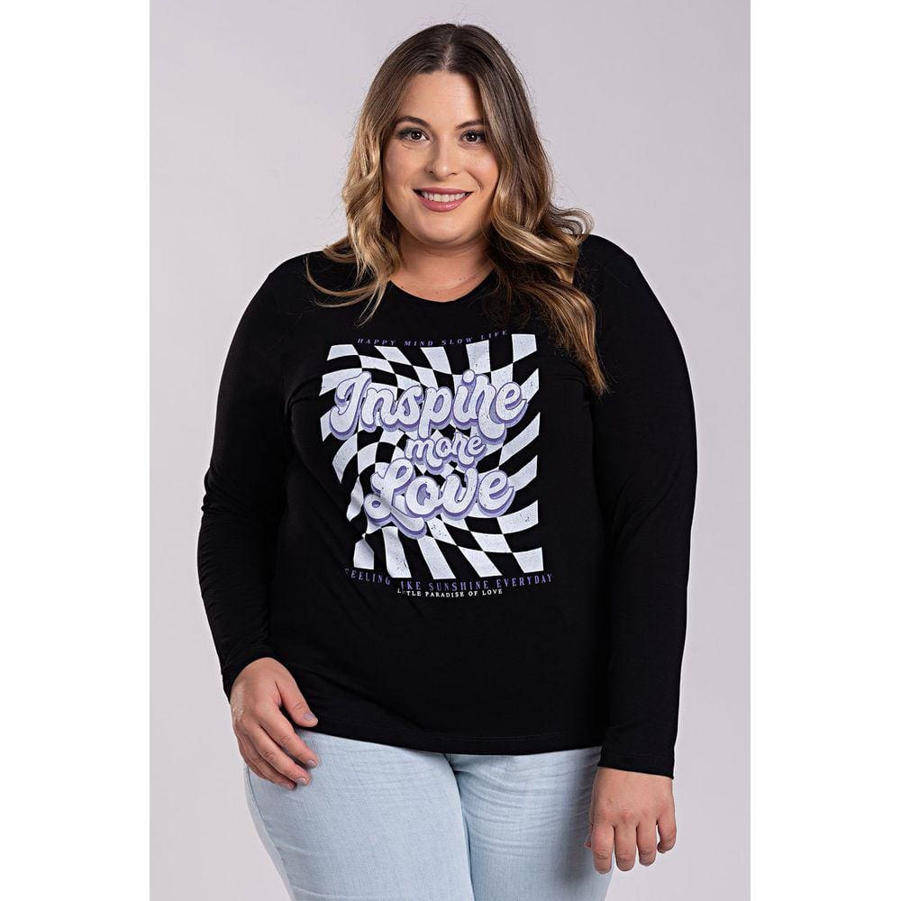 Blusa Feminina Manga Longa Plus Size Visco Estampada &quot;Inspire More Love&quot; - Serena