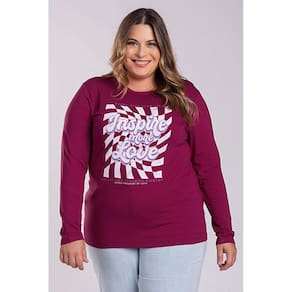 Blusa Feminina Manga Longa Plus Size Visco Estampada "Inspire More Love" - Serena