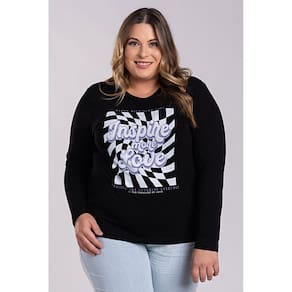 Blusa Feminina Manga Longa Plus Size Visco Estampada "Inspire More Love" - Serena