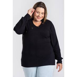 Blusa Feminina Plus Size Mangas Bufantes com Golinha e Recorte Frente com Botões - Serena