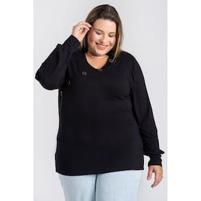 Blusa Feminina Plus Size Mangas Bufantes com Golinha e Recorte Frente com Botões - Serena