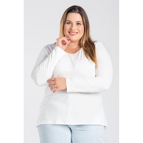 Blusa Manga Longa Mullet Feminina Plus Size em Malha de Viscose com Elastano - Serena