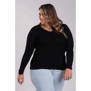 Blusa Manga Longa em Ribana Canelada Larga Decote "V" - Serena