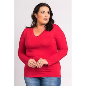 Blusa Feminina Manga Longa Plus Size Visco Gola "V" - Ki Beleza