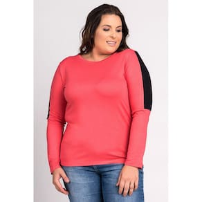 Blusa Feminina Visco Detalhe Cor Tecido Contrastante Mangas - Cereja Rosa
