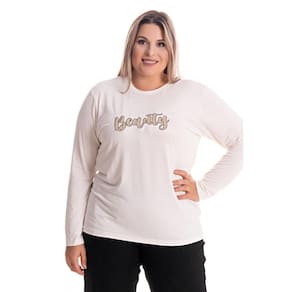 Blusa Feminina Manga Longa em Malha Visco com Aplique "Beauty"