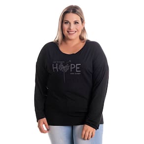 Blusa Feminina Manga Longa Morcego em Visco Estampada "HOPE"