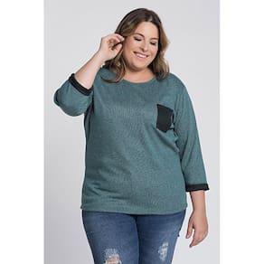 Blusão Feminino Plus Size Malha Tricot Luréx Bolso Frente - Ki Beleza