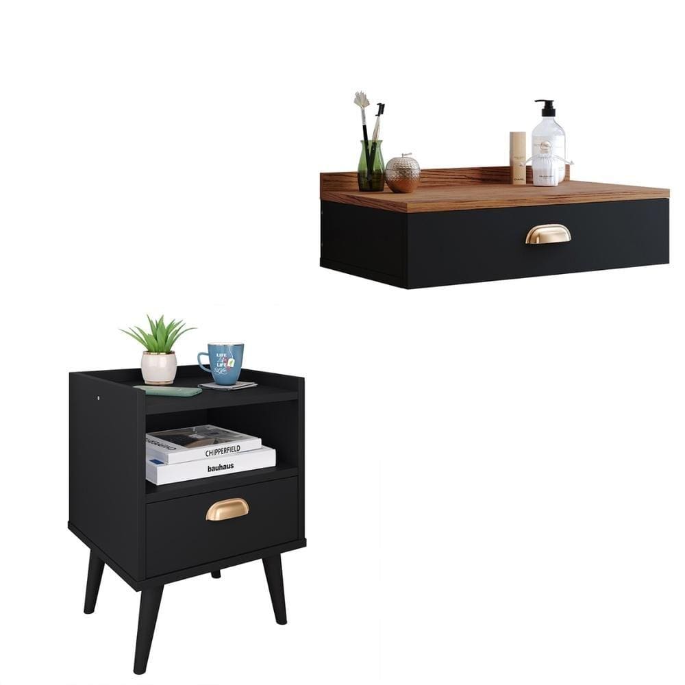 Jogo Quarto Completo Mesa Cabeceira 1 Gaveta Retrô Penteadeira Suspensa Puxador Lauren Kit Decorativo Moderno - RPM Móveis